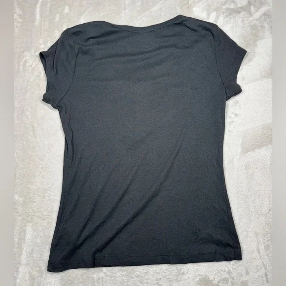 Joie Pima Cotton Blend Black Ribbed Henley Stretchy Short Sleeve Top Size M - Picture 7 of 12